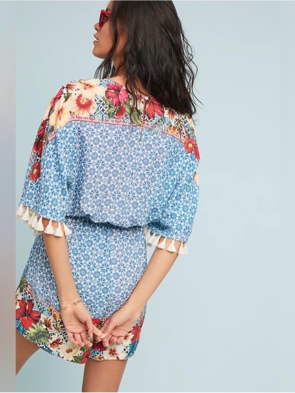 FARM Rio Carmen Blue Pattern Floral Romper - Large - Picture 4 of 8